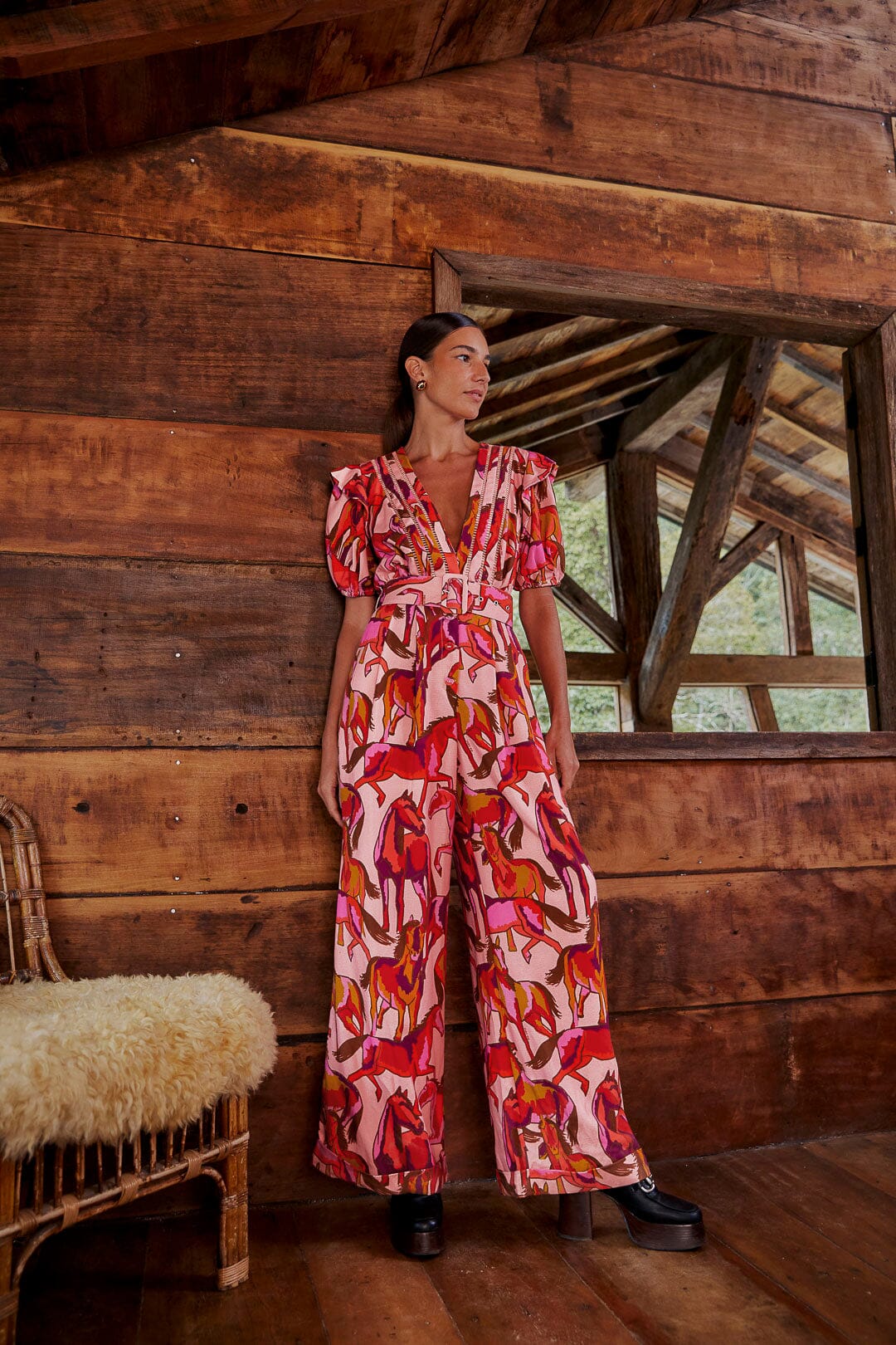 Wild Horses Rose Pleated Jumpsuit