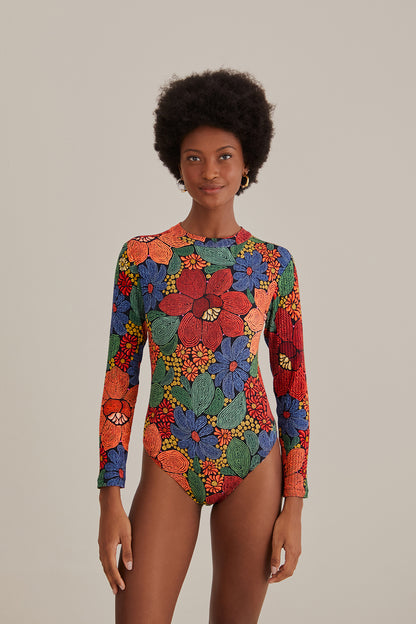 Stitched Flowers L/S Bodysuit