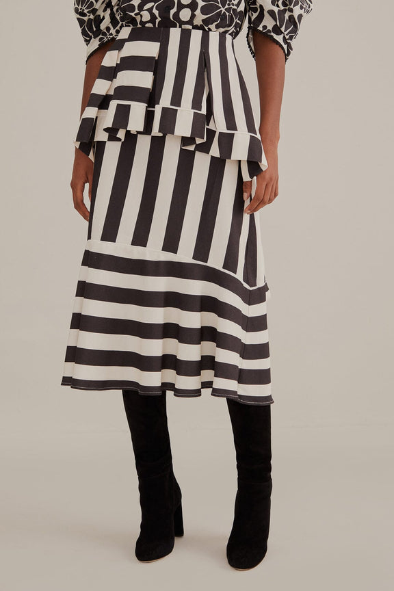 Mixed Stripes Black Midi Skirt