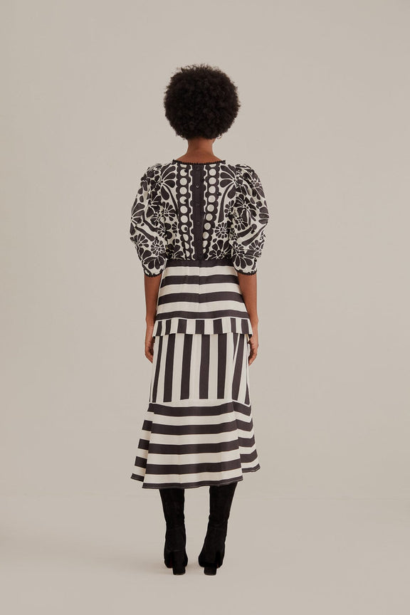 Mixed Stripes Black Midi Skirt