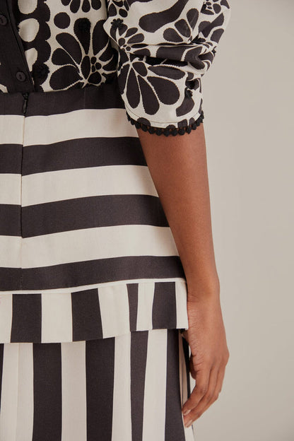 Mixed Stripes Black Midi Skirt