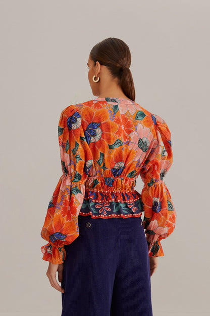 Marias Floral Orange L/S Blouse