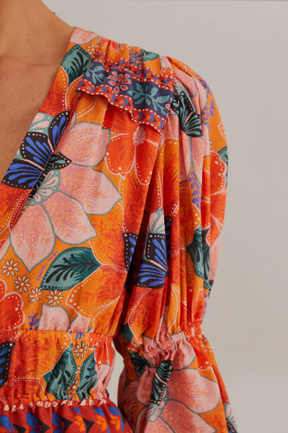 Marias Floral Orange L/S Blouse