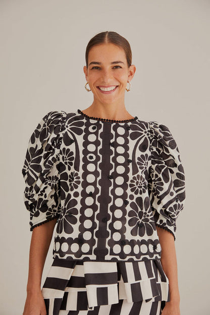 Palermo Black Puffed Sleeve Blouse