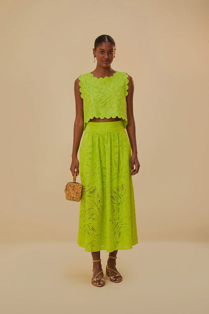 Monstera Eyelet Green Crop Top