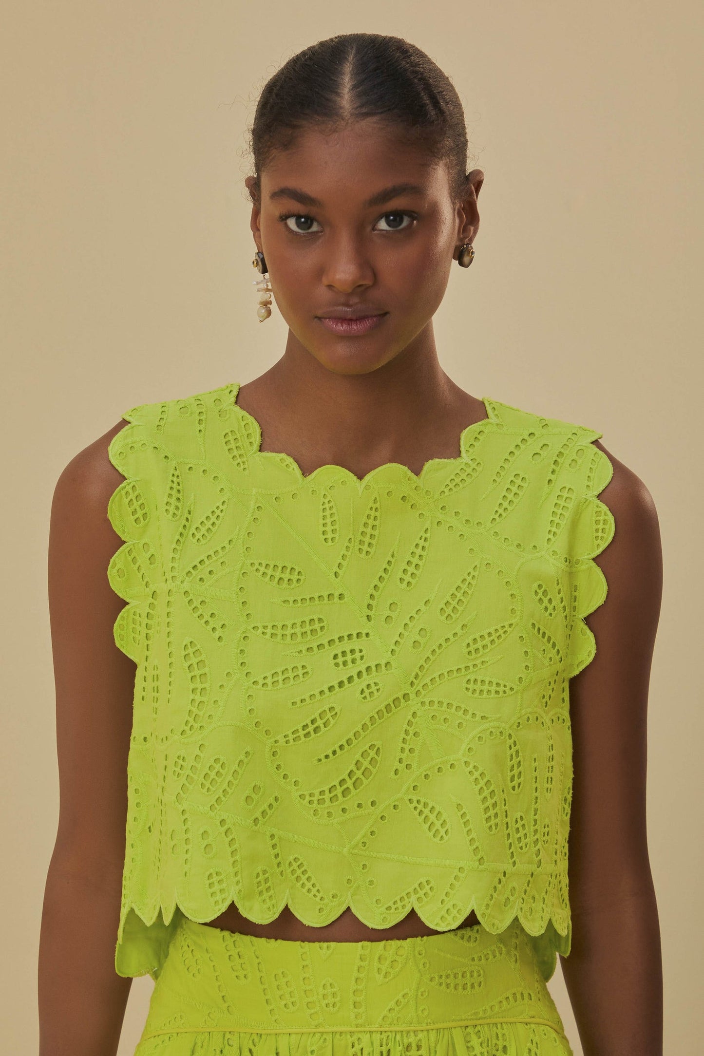 Monstera Eyelet Green Crop Top