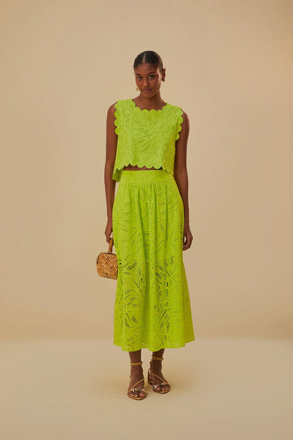 Monstera Eyelet Maxi Skirt