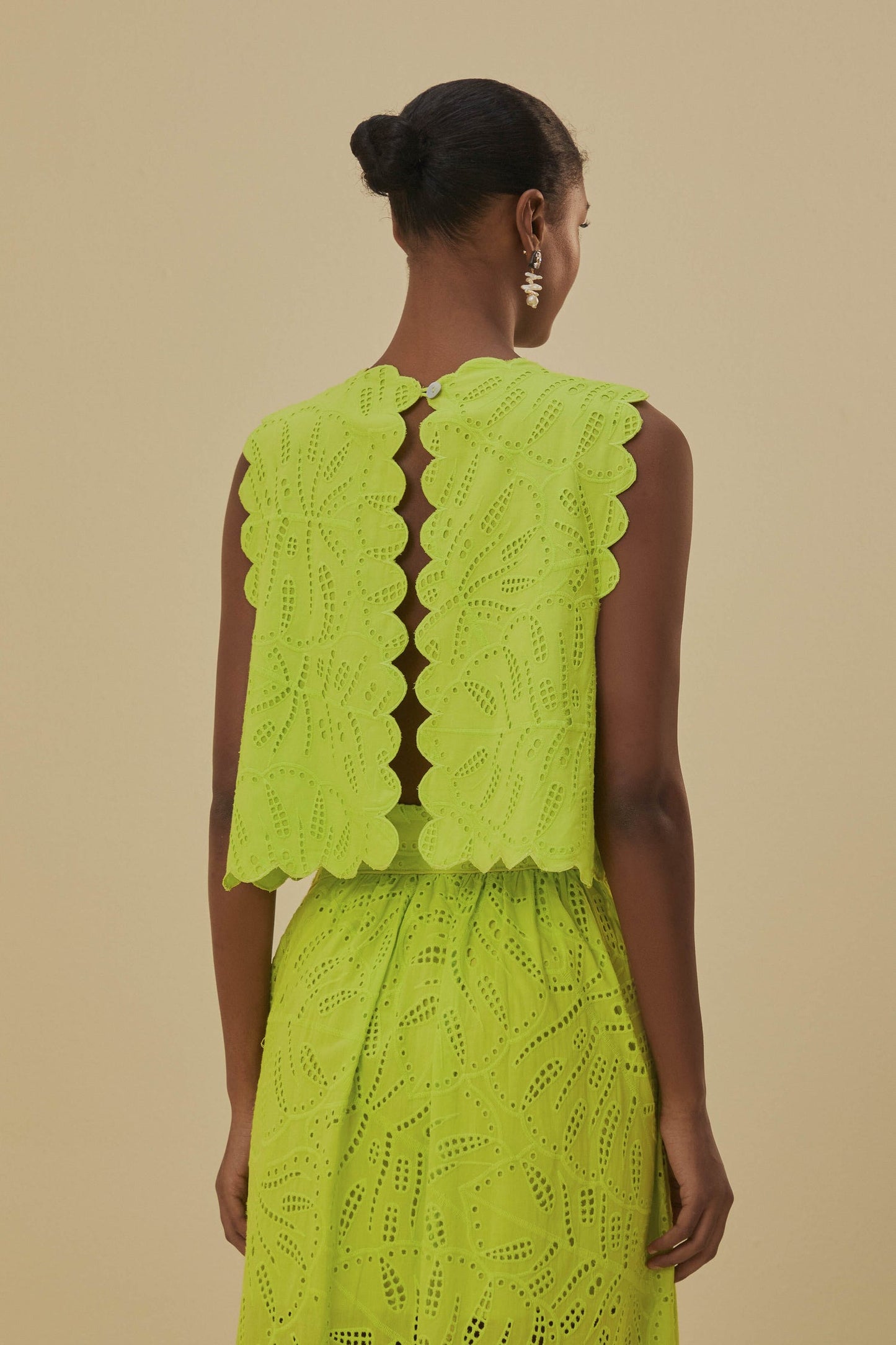 Monstera Eyelet Green Crop Top