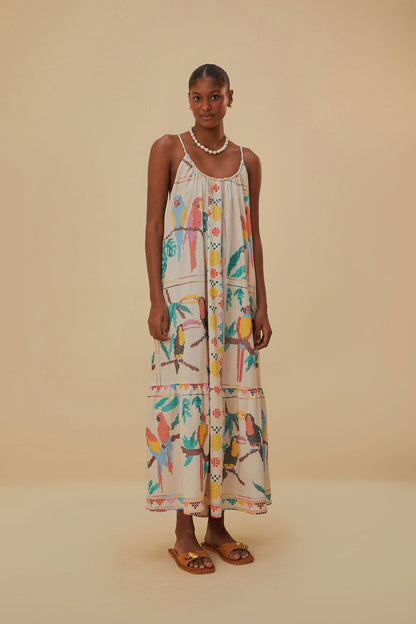 Stitched Birds Scarf Maxi Dress