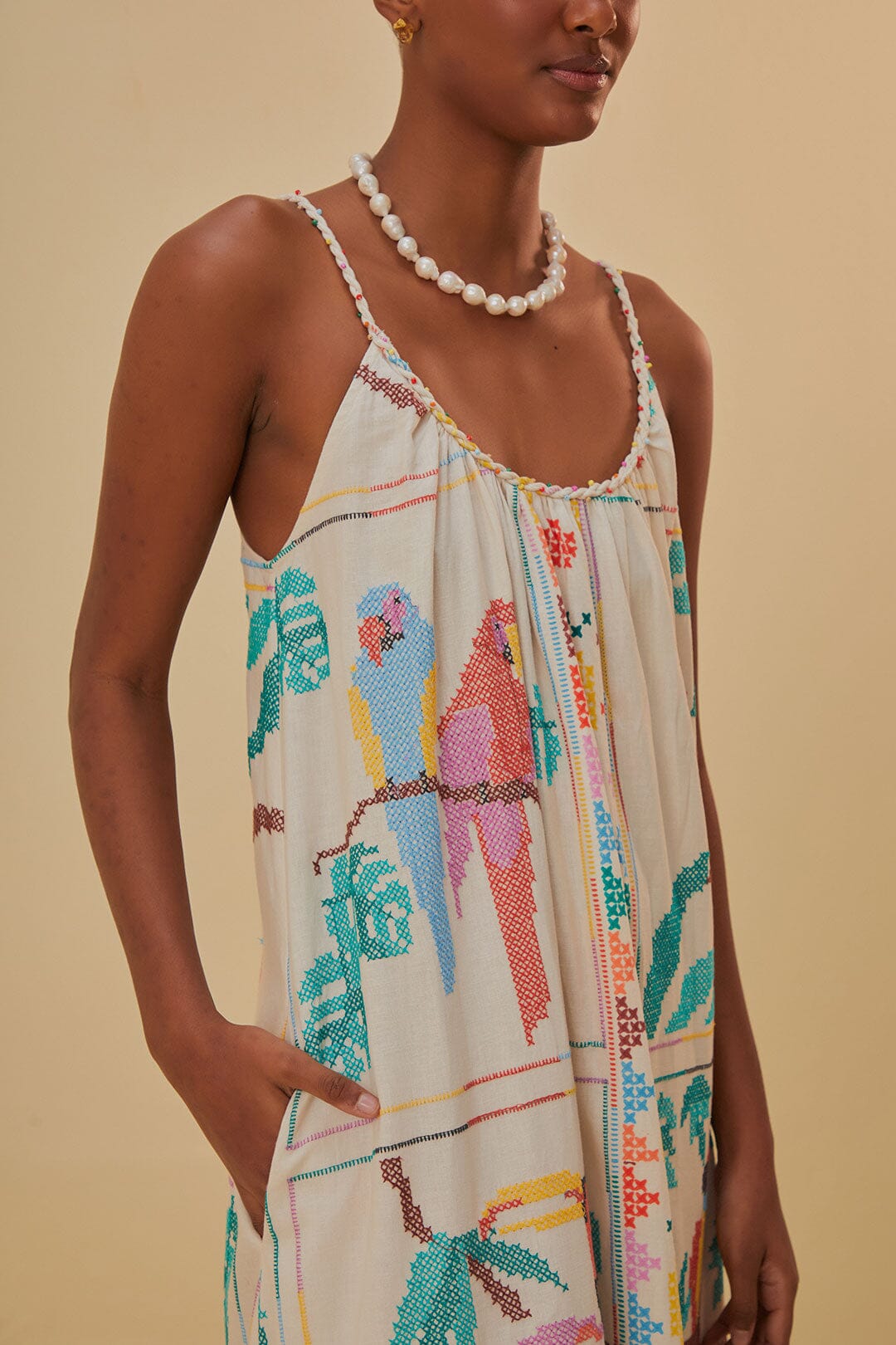 Stitched Birds Scarf Maxi Dress