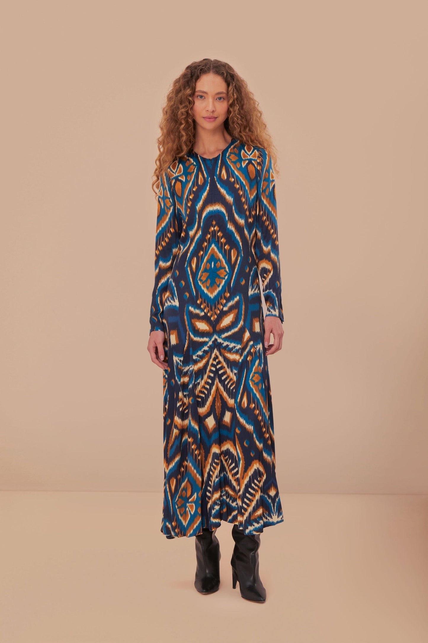 Blue Pineapple Ikat Maxi Dress