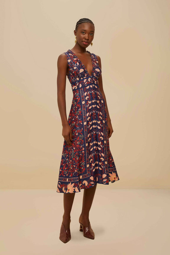 Boho Floral Scarf Midi Dress