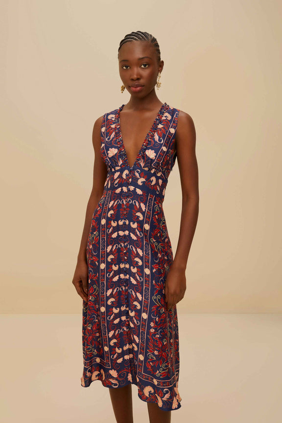 Boho Floral Scarf Midi Dress
