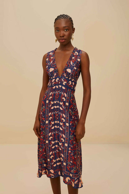 Boho Floral Scarf Midi Dress