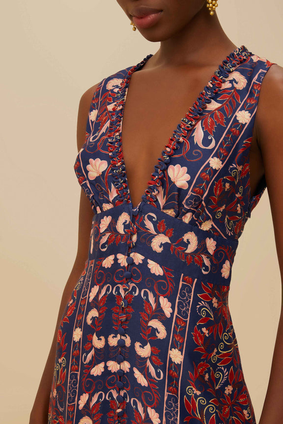 Boho Floral Scarf Midi Dress