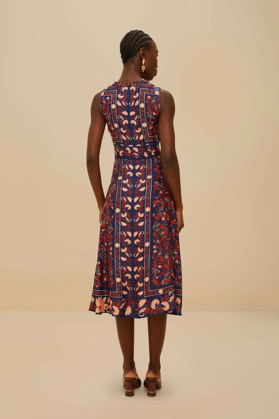 Boho Floral Scarf Midi Dress