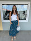 Fish Print Smocked Back Midi Skirt
