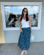 Fish Print Smocked Back Midi Skirt
