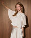 Satin Boatneck Flutter Cape Top