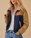 Striped Collar Zip Up Colorblock Jacket