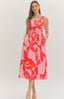 Floral Printed Eyelet Belted Midi Dress
