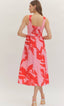 Floral Printed Eyelet Belted Midi Dress