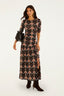 Porcelain Birds Black Long Sleeve Maxi Dress