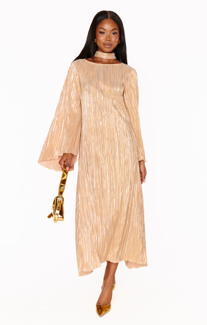 Sarah Midi Dress- Gold Pleat