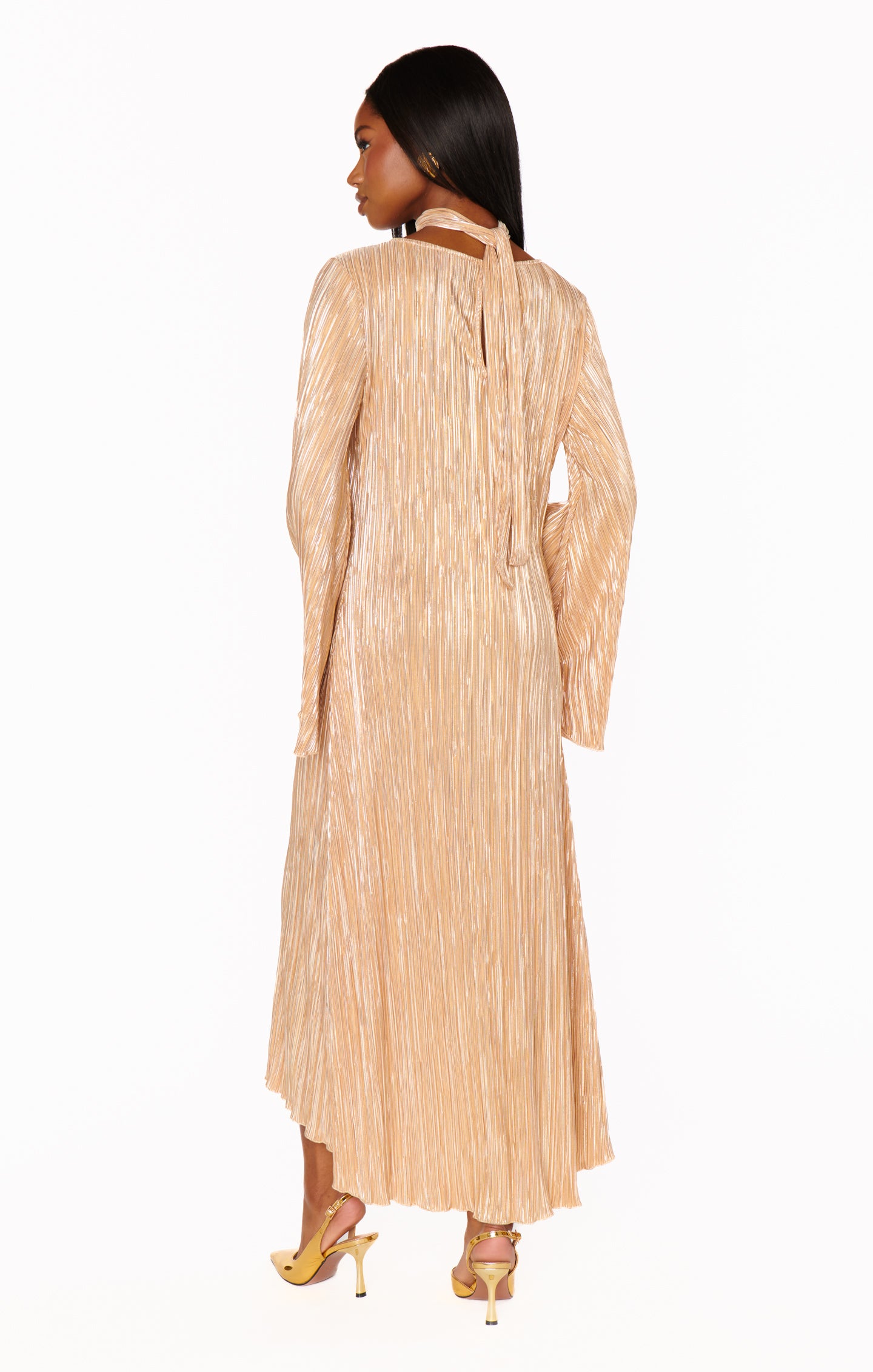 Sarah Midi Dress- Gold Pleat