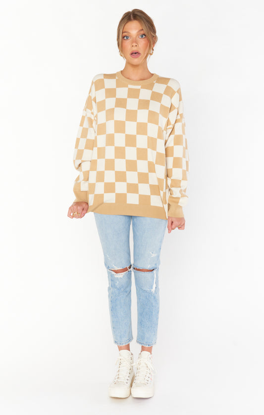 Scout Sweater- Tan Checker Knit