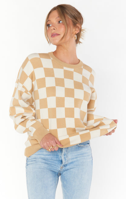 Scout Sweater- Tan Checker Knit