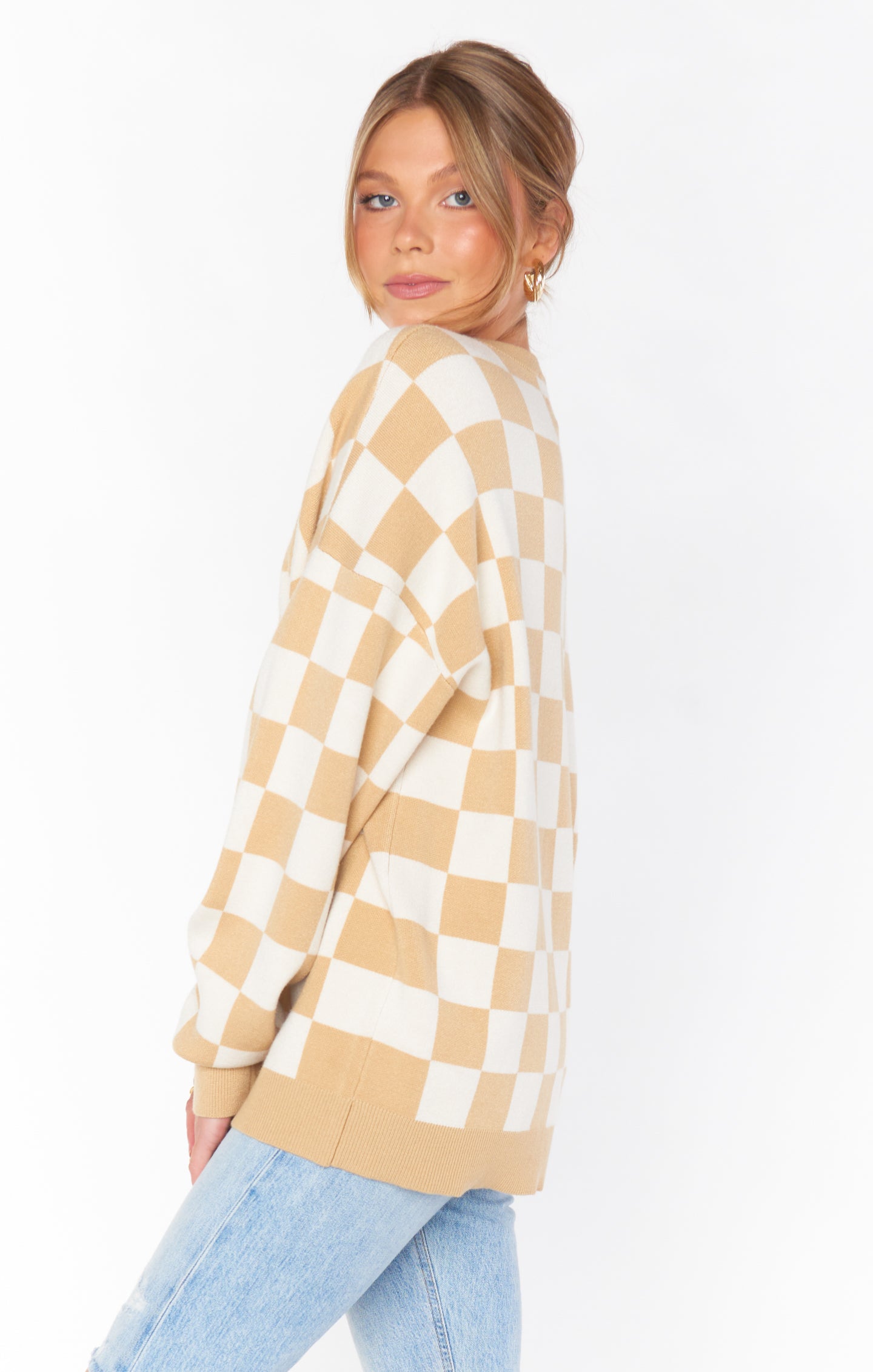 Scout Sweater- Tan Checker Knit