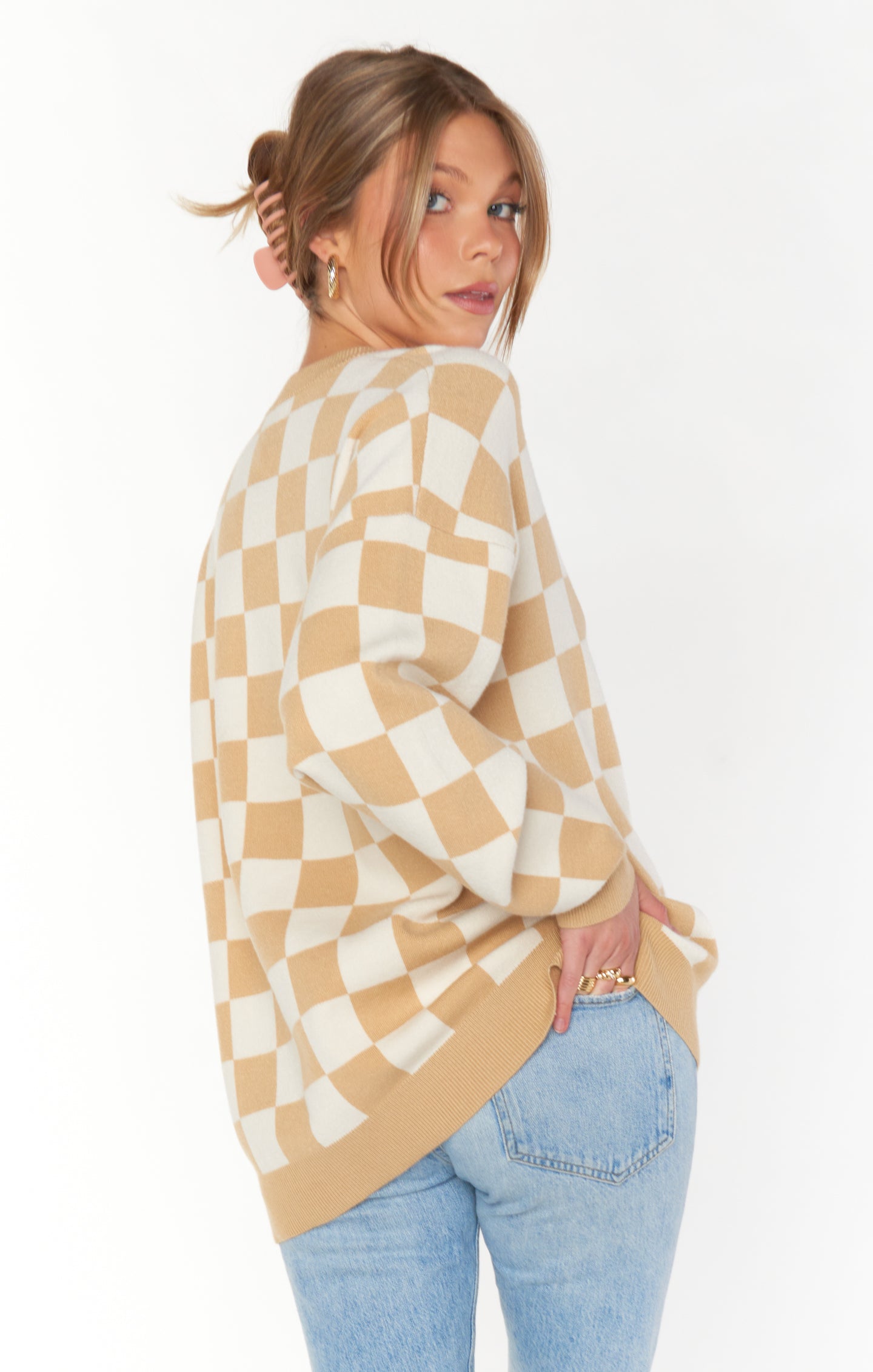 Scout Sweater- Tan Checker Knit