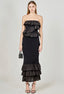 Mixed Media Strapless Fitted Maxi Dress