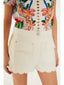 White Canvas Scalloped Shorts