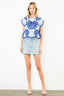 Short Sleeve Striped Embroidery Detail Top