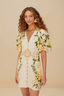 Garden Cascade Sand Puffy Sleeves Mini Dress