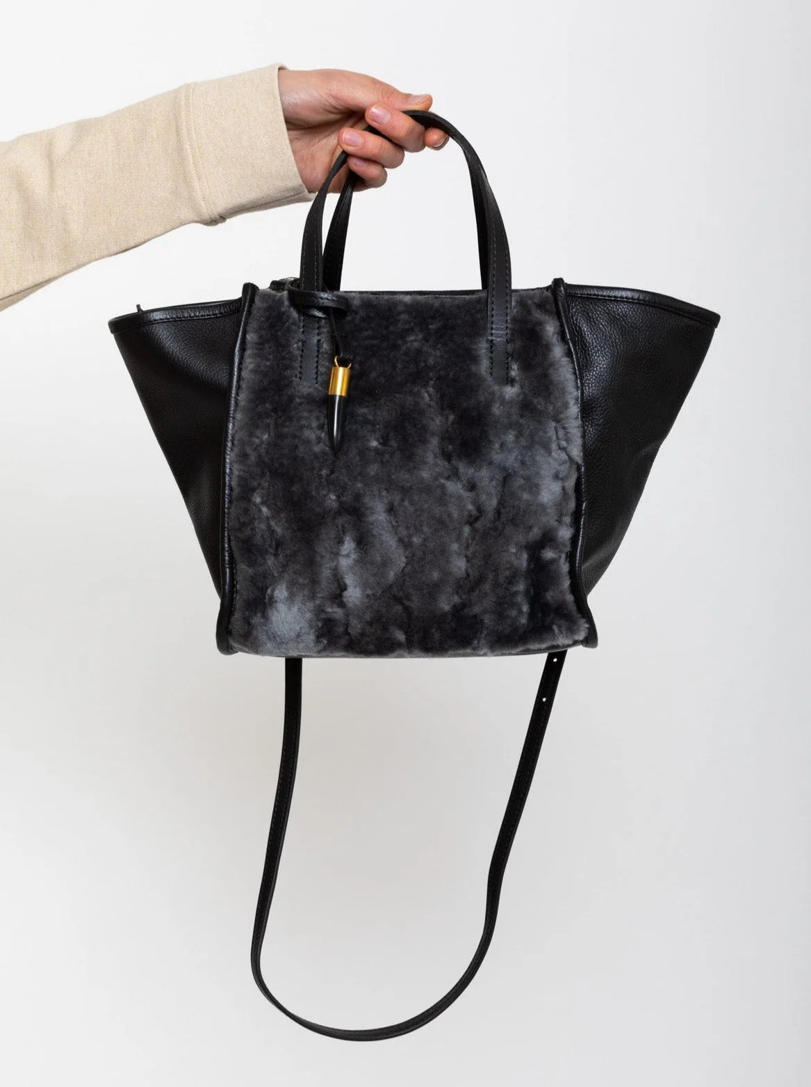 Stone Shearling Mini Tote